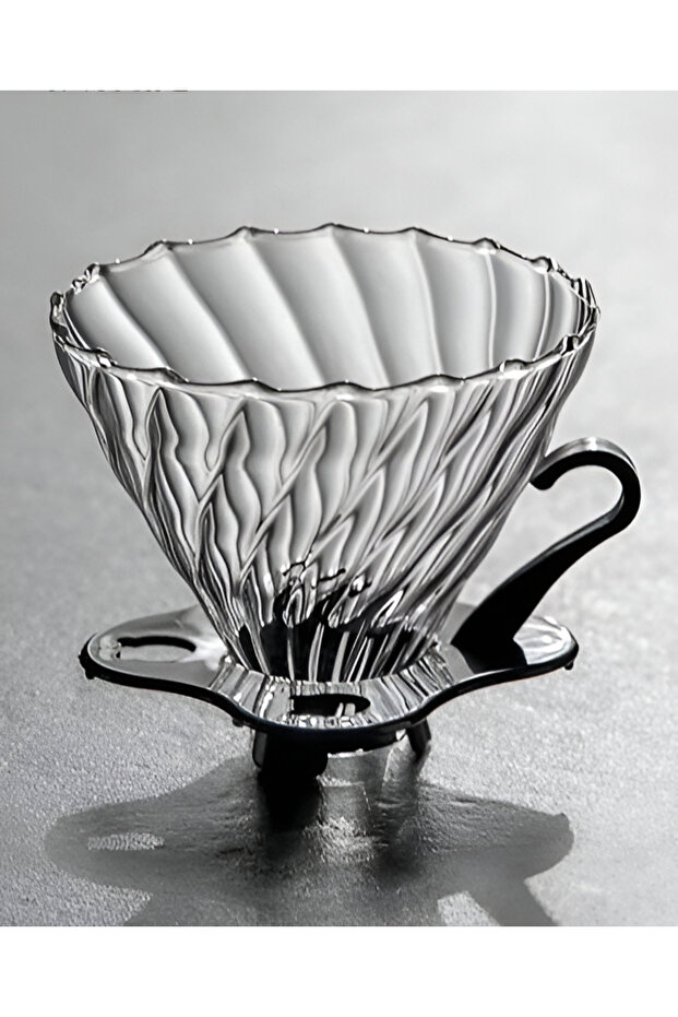 قمع تقطير V60 زجاجي شفاف بقاعدة بلاستك مقاس 02