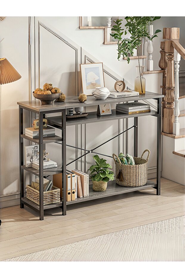 Console Table for Entryway, with 4 Tier Storage Shelves, Extra Long Sofa Table for Hallway