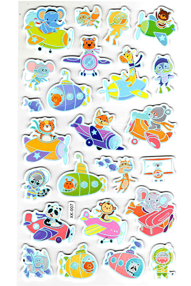Sticker Eva Embossed Sticker Decal Notebook Label (Xk007) 14X24 cm - Airplane Submarine Animal