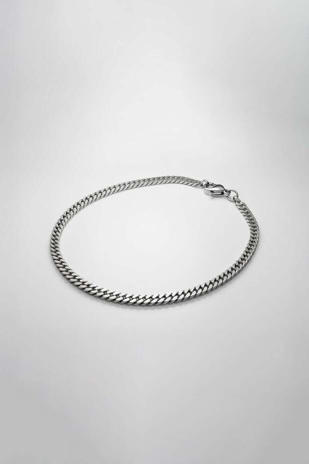 Men's Thin Gourmet Chain Steel Bracelet Silver