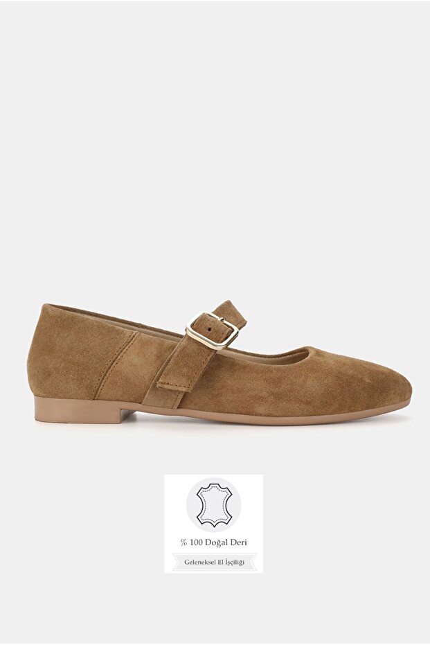 Women's Tan Suede Genuine Natural Leather 34-35-41-42 Sizes Strappy Ballet Flats