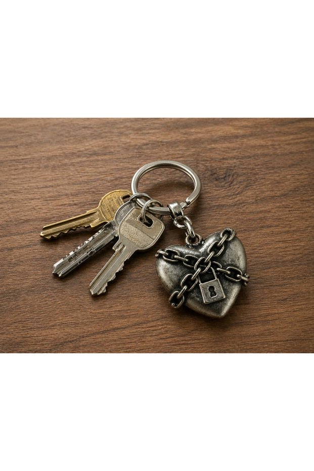 Gothic Heart Lock Chain Metal Keychain Unisex Silver Color