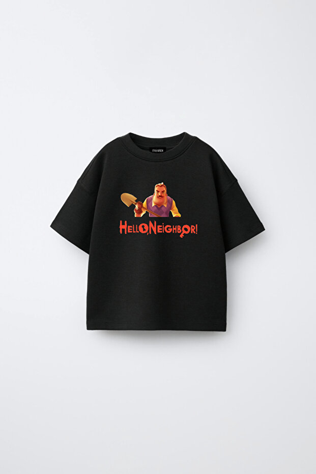 Hello Neighbor Printed Oversize 100% Cotton Short Sleeve Unisex Kids T-Shirt