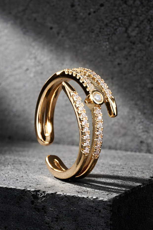 Gold Women's Stone Ring Brass Quality Adjustable