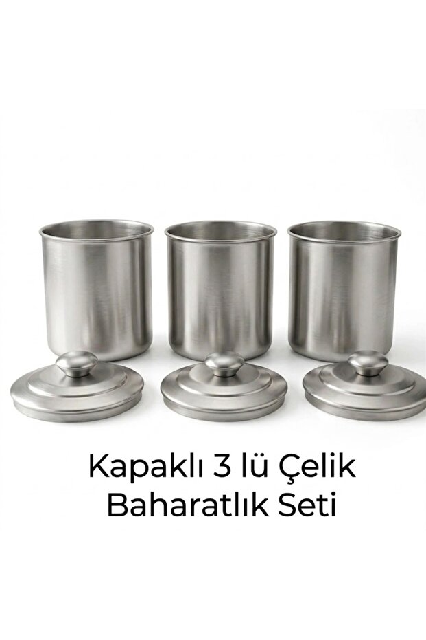 Luxury Stainless Steel 3-Piece Kitchen Organizer Spice Rack Set - with Air-Tight Lids