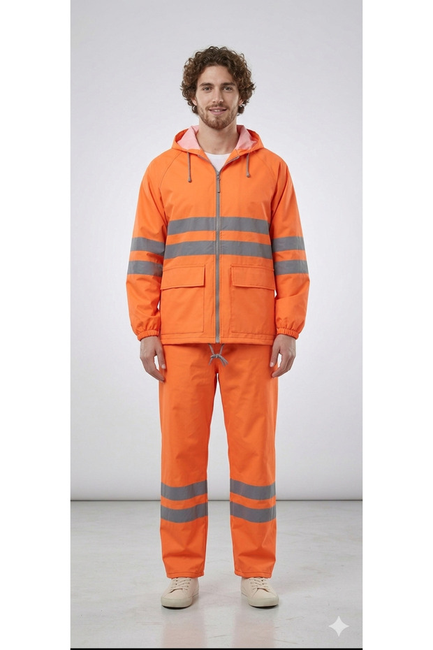 Pvc Reflective Raincoat Bottom Top Suit Hooded Water Resistant Outdoor Workwear