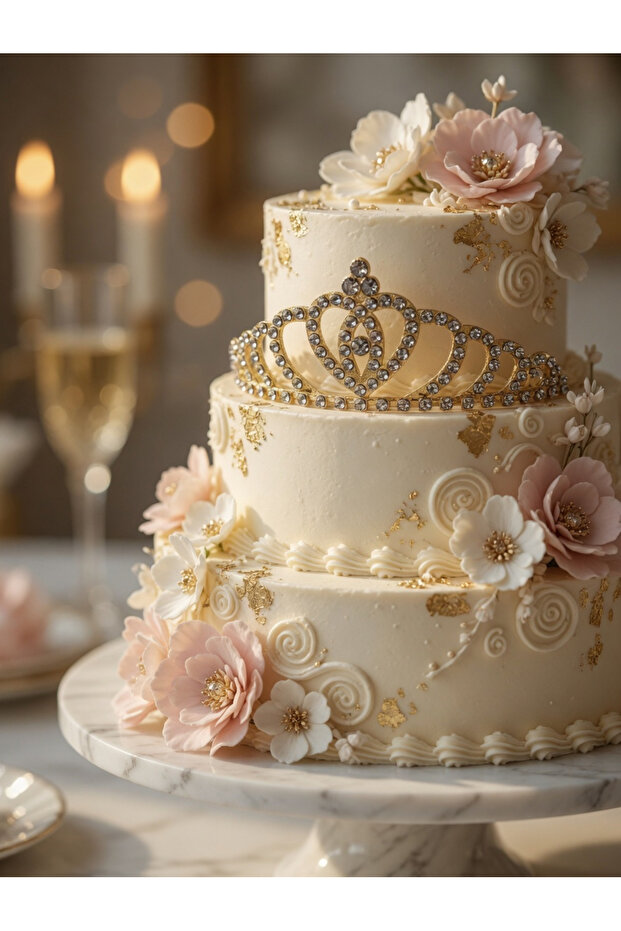 Cake Crown with Metal Stones Princess Half Round Gold Color Birthday Cake Decoration Luxury