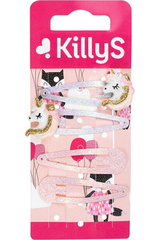 Kids Hair Snap Clipspink And White Ponponies 4 Pcs