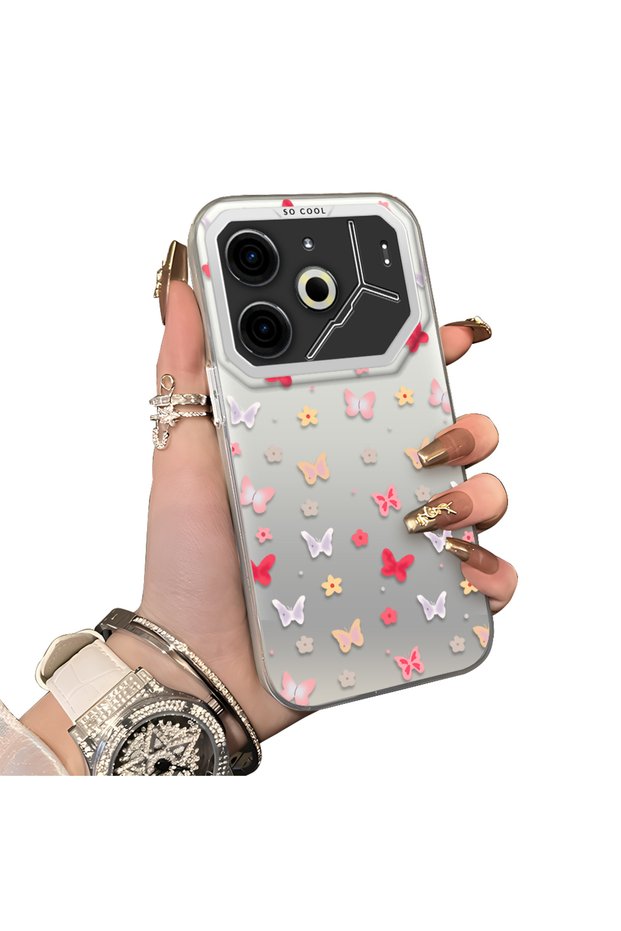 Tecno Pova 6/Pova 6 Pro 5g Compatible Hard Acrylic Back Silicone Edge Lens Protection Butterfly Case