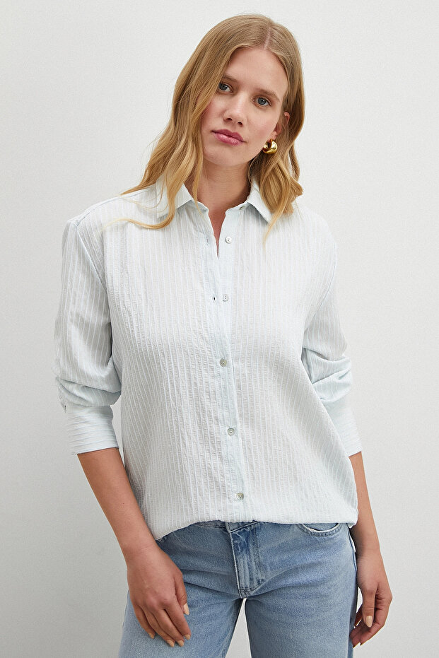 Stripe Patterned Shirt Blue - 1