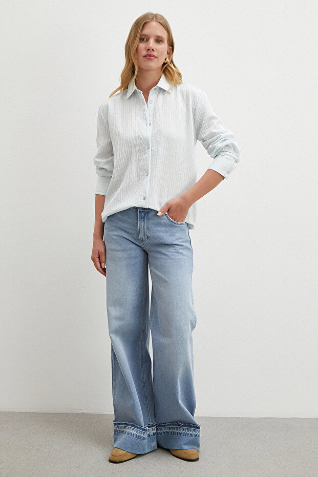 Stripe Patterned Shirt Blue - 5