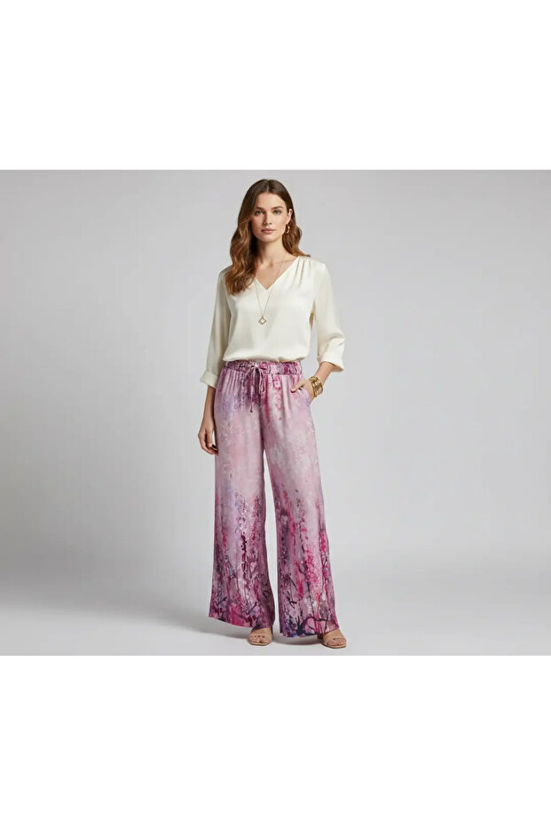 Patterned Modal Fabric Elastic Wide Leg Pants