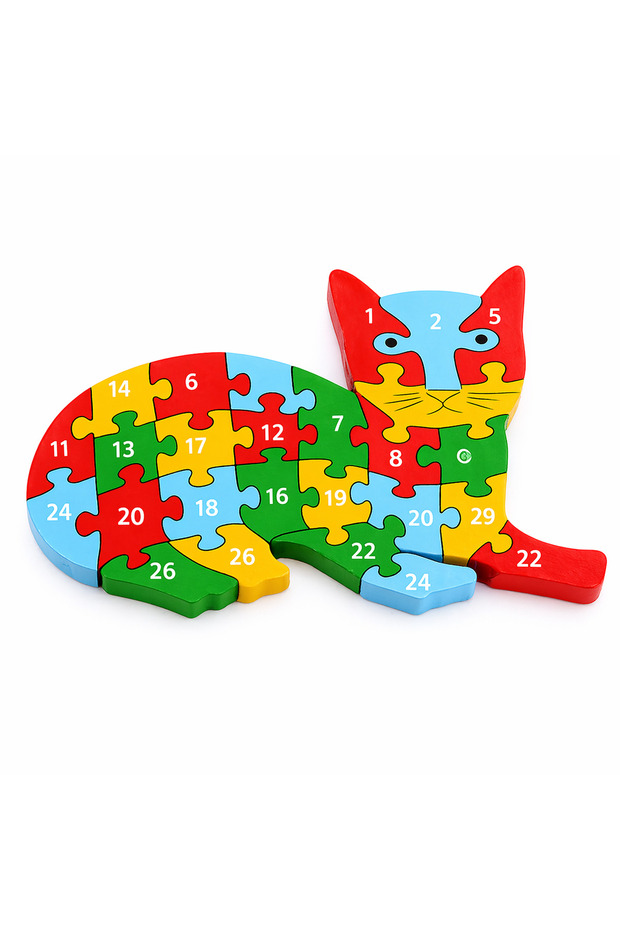 Wooden Educational Number Puzzle Set - Number Puzzle with Cat and Dog Figures Montessori Toy Alk2019