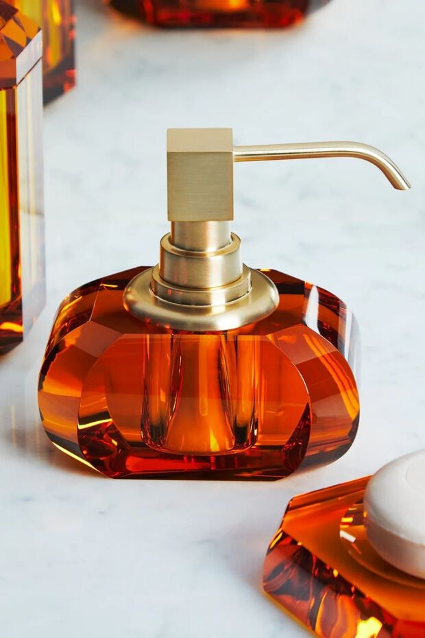 Kristall Liquid Soap Dispenser, Countertop - Gold/Amber