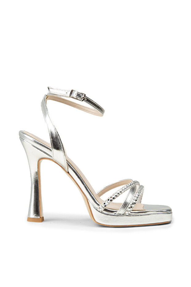 Women's Silver Color Stone Evening Shoes