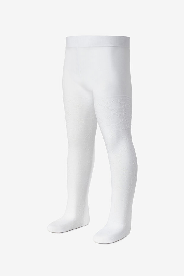 White Floral Patterned Girl's Pantyhose
