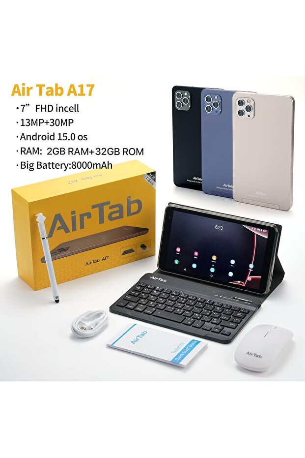 Air Tab A17 Tablet, 7-inch FHD Display, 2GB RAM 32GB ROM, 8000mAh Battery, Android 15.0, 13MP+30MP