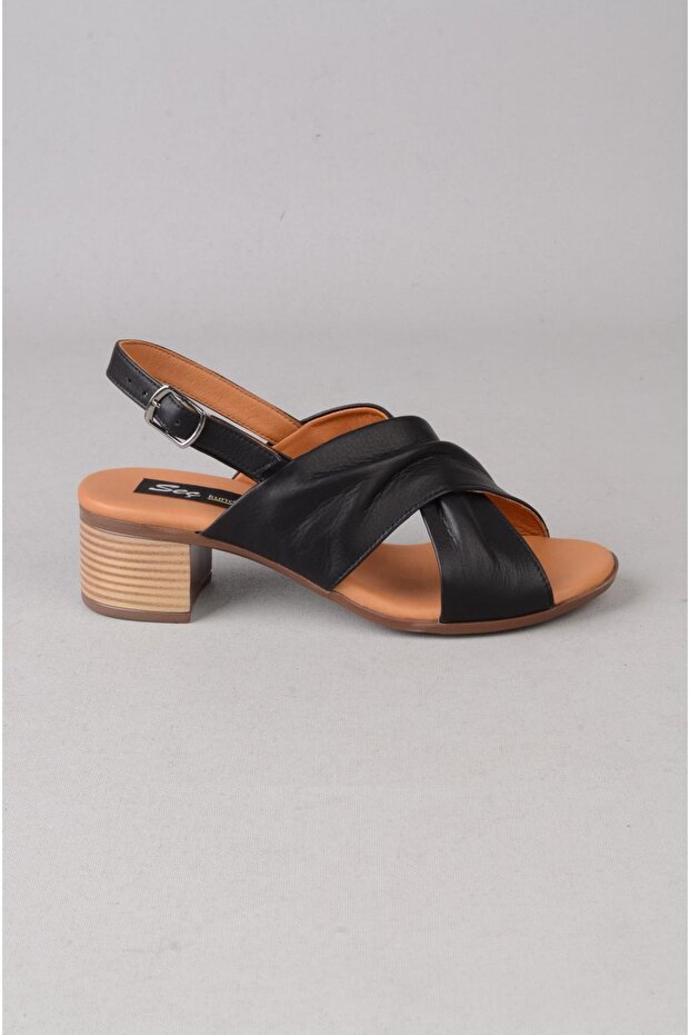 Seç 880452 genuine leather heely sandal (heel: 5cm) black