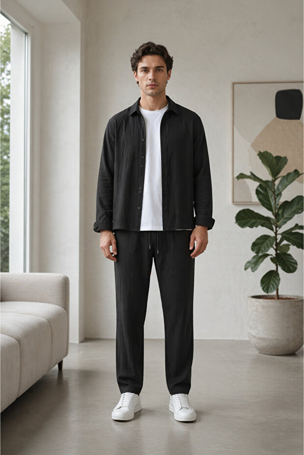 Men's Bürümcük Long Sleeve Shirt and Pants Tracksuit Set