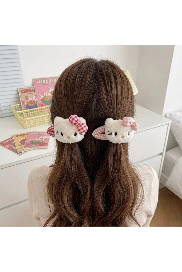 2 Li Hello Kitty Snap Hair Clip Plush Hair Clip