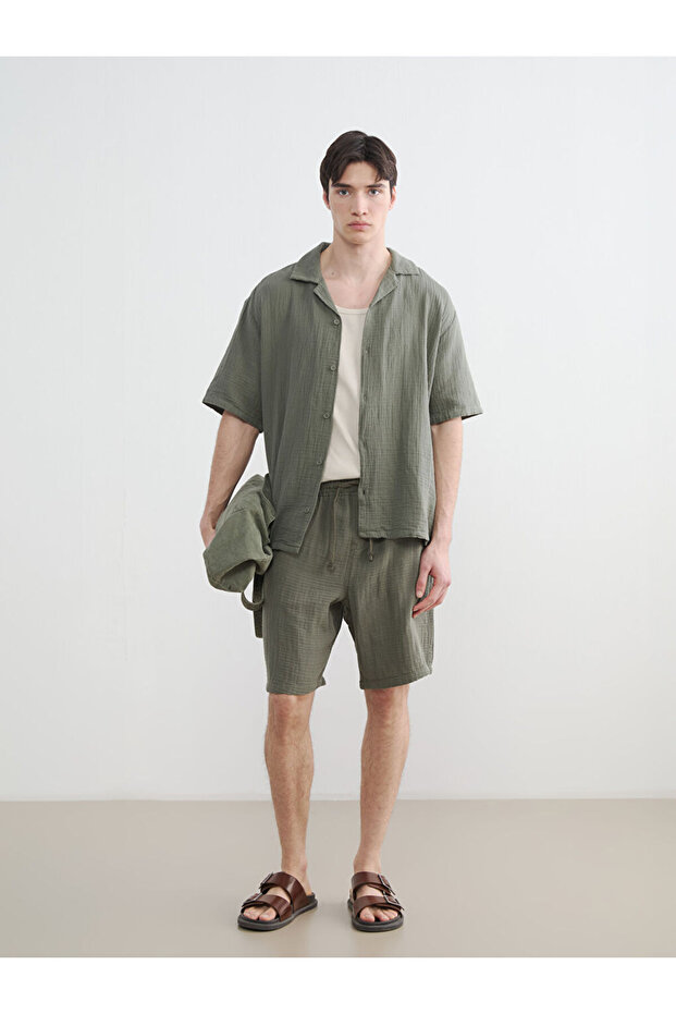 Khaki Loose Fit Muslin Men's Shorts