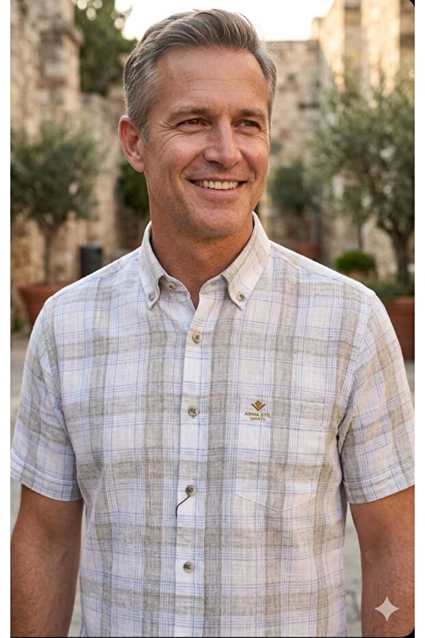 100% Cotton Plaid Short Sleeve Classic Men's Shirt with Pockets