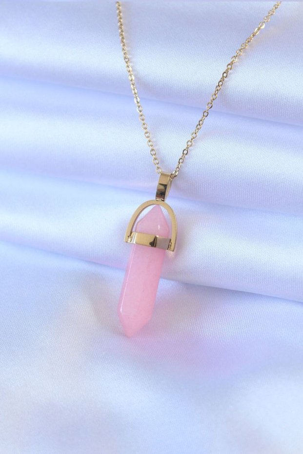 316L Steel Gold Color Crystal Pink Stone Model Women's Necklace