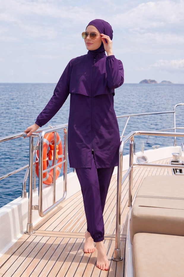 Parachute Fully Covered Hijab Swimsuit 20251 Purple