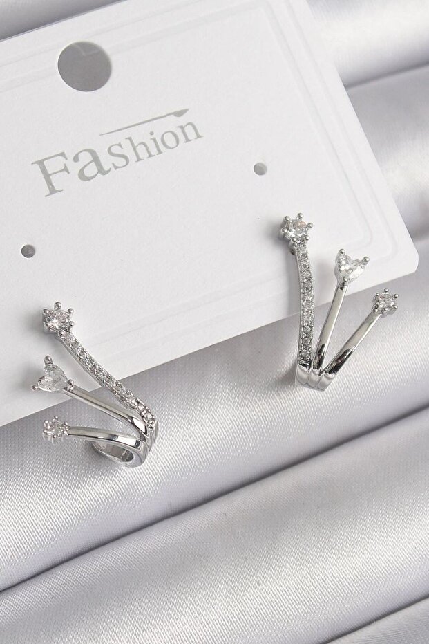 Brass Silver Color Zircon Stone Women's Earrings