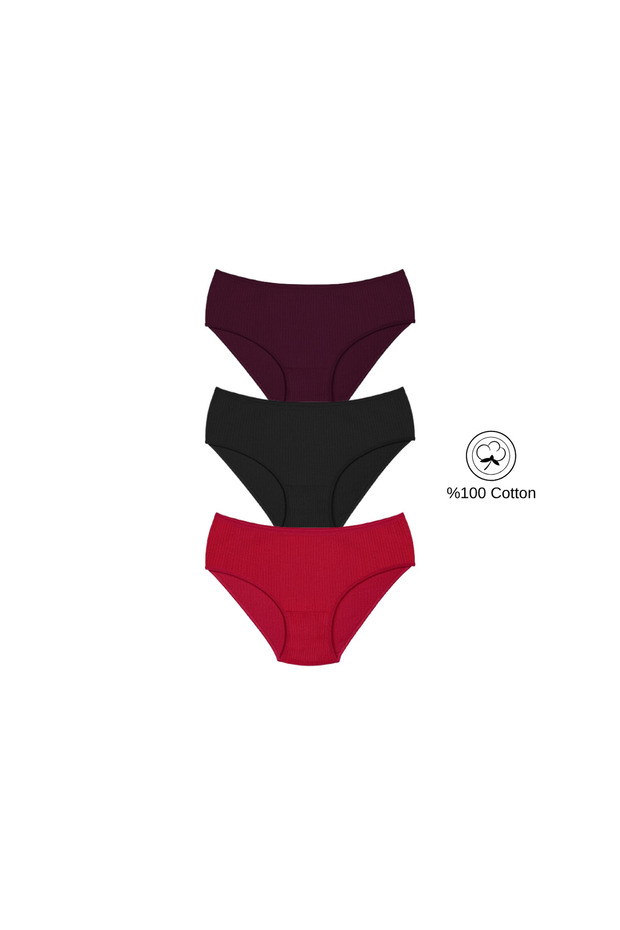 Women's 100% Cotton 3-Piece High Waist Ribbed Comfortable Panties
