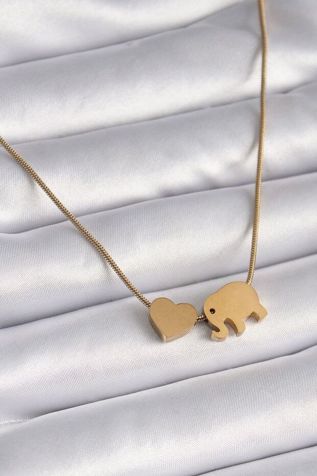 316L Steel Gold Color Elephant Heart Figured Women's Necklace