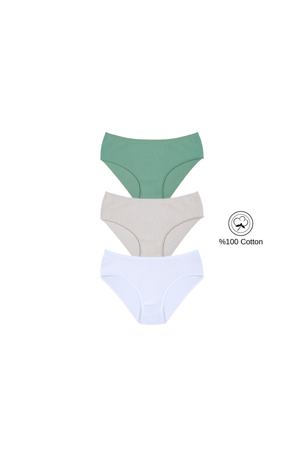 Women's 100% Cotton 3-Piece High Waist Ribbed Comfortable Panties