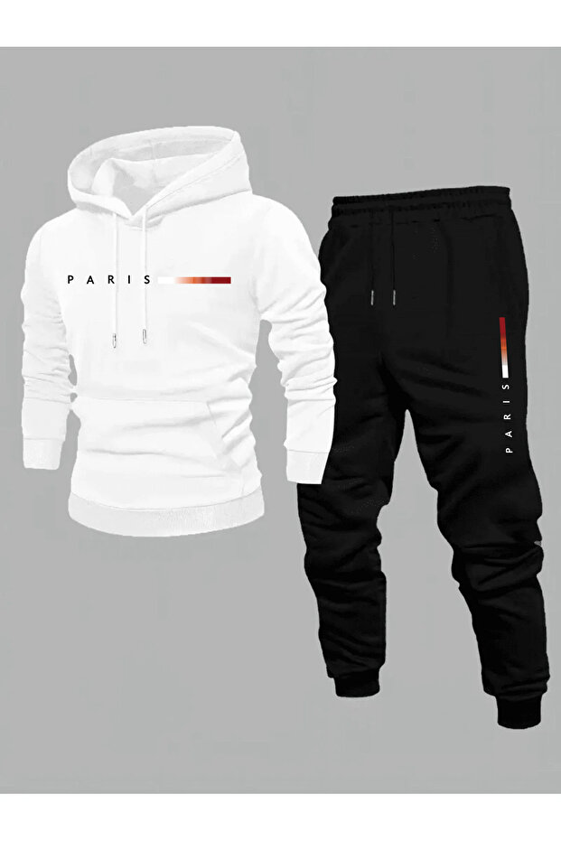 Men's "Paris" Written Hooded Tracksuit Set