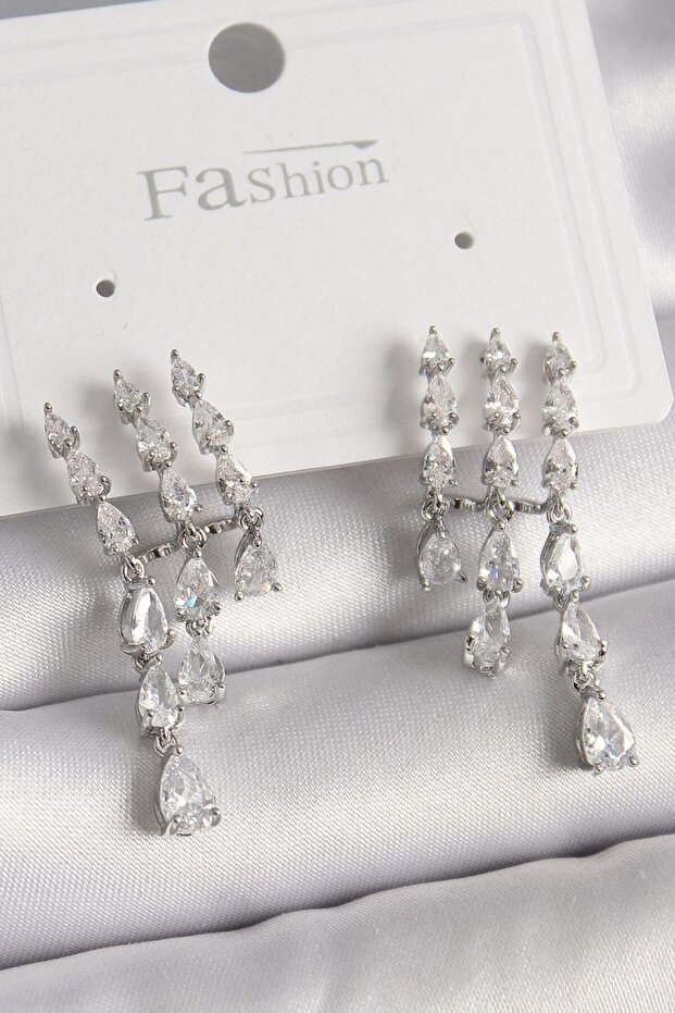 Brass Silver Color Zircon Stone Rain Model Women's Earrings