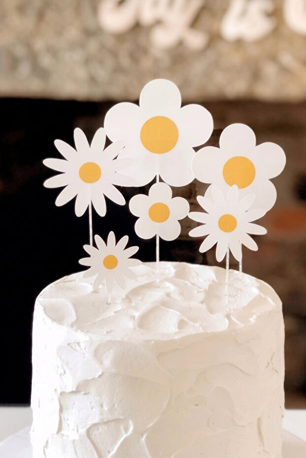 White 6-Piece Daisy Figured Long Toothpick Cake Decoration