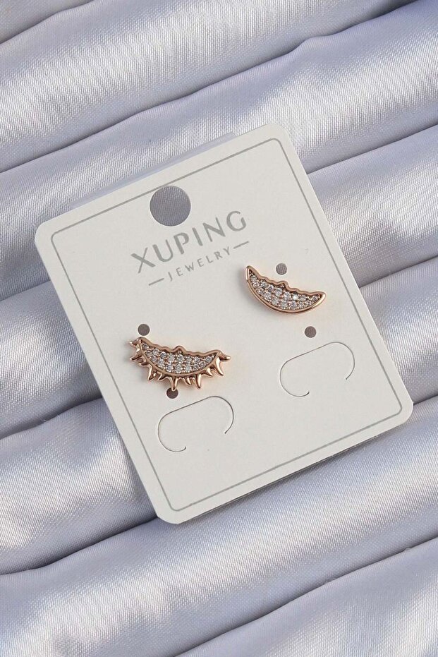 Xuping Rose Color Zircon Cubic Zirconia Moon and Sun Design Earrings