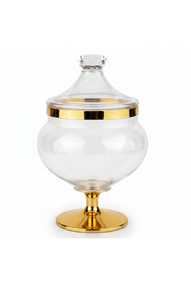 Acrylic Footed Candy Jar with Decorative Gold Pattern and Lid 16 × 12 cm
