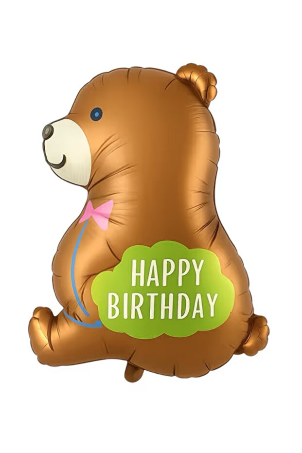 Brown Teddy Bear Figure Happy Birthday Written Party Balloon