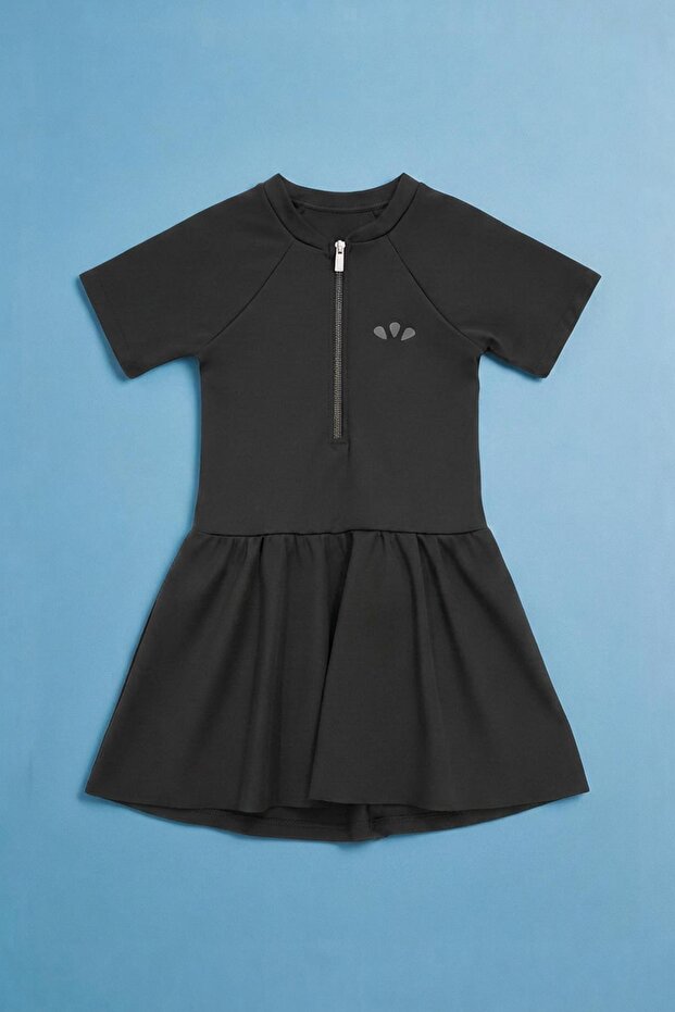 Girl's Zippered Black Swimsuit