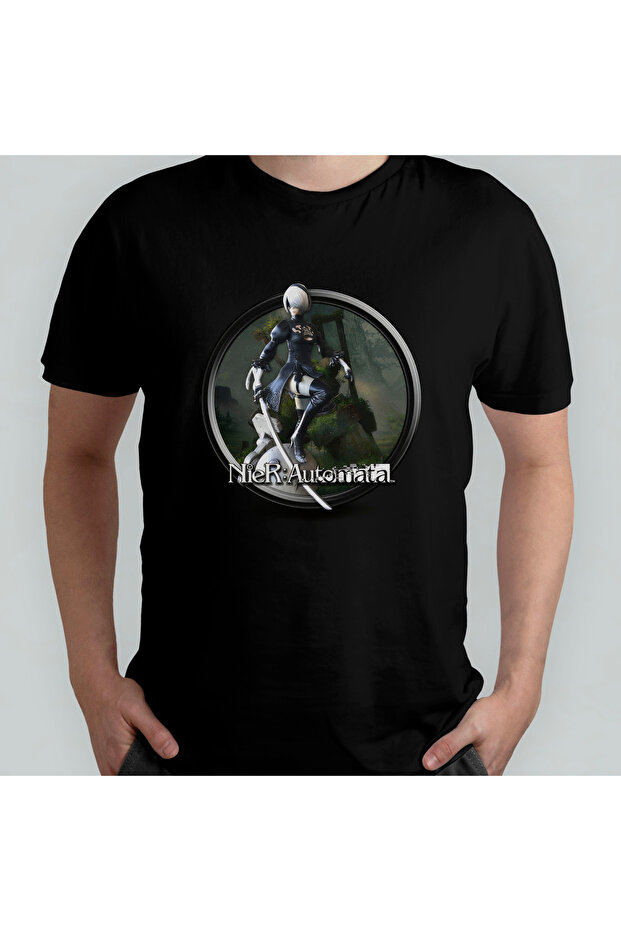 Nier Automata Unisex 100% Cotton Crew Neck T-Shirt Model 4