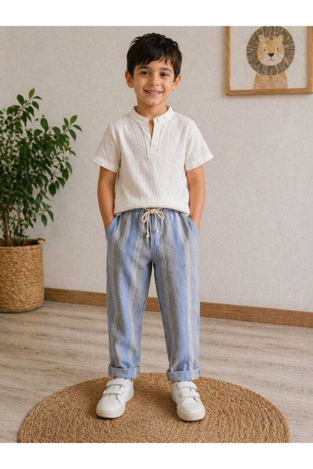 Boy's Muslin Striped Set – 100% Cotton / Muslin Summer Breathable Premium Set