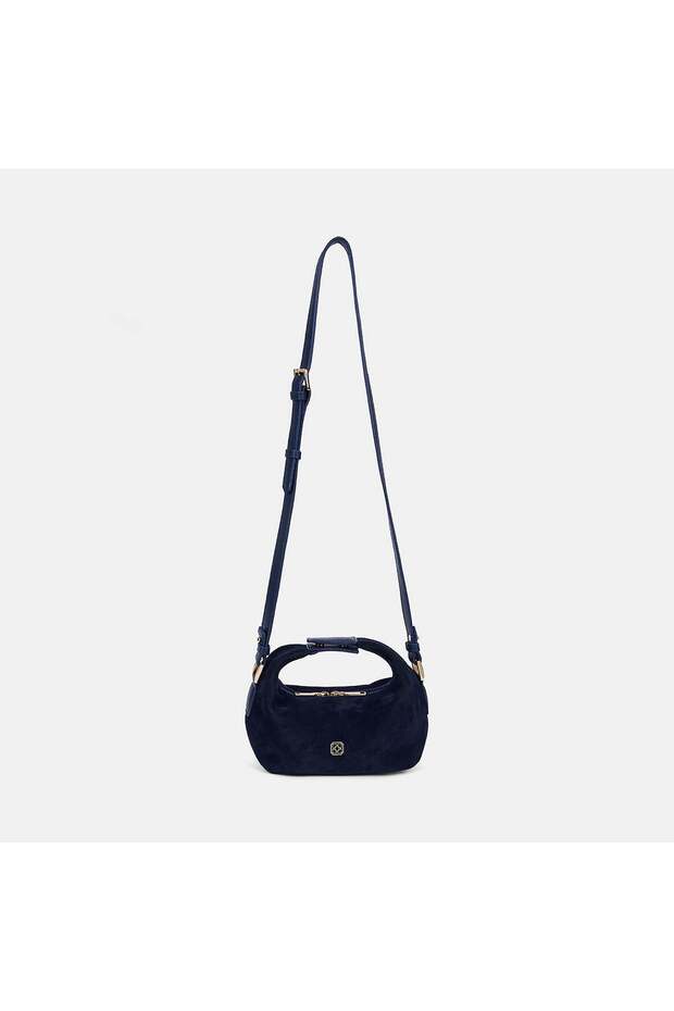 Women's Navy Blue Shoulder Strap Mini Suede Handbag