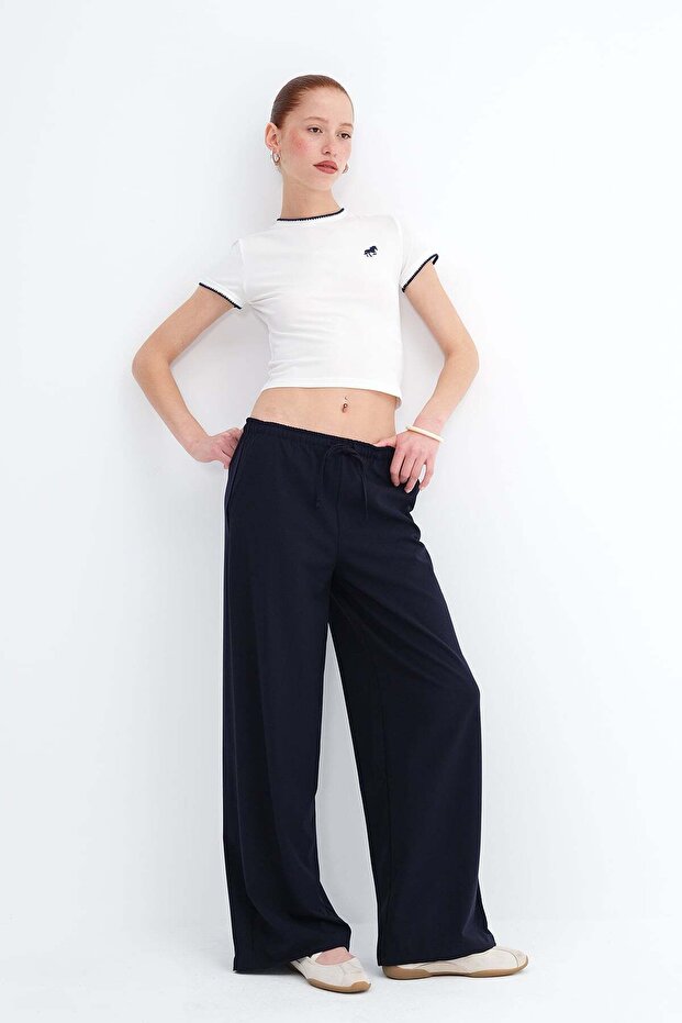 Elastic Waist Wide Leg Trousers Pn8418