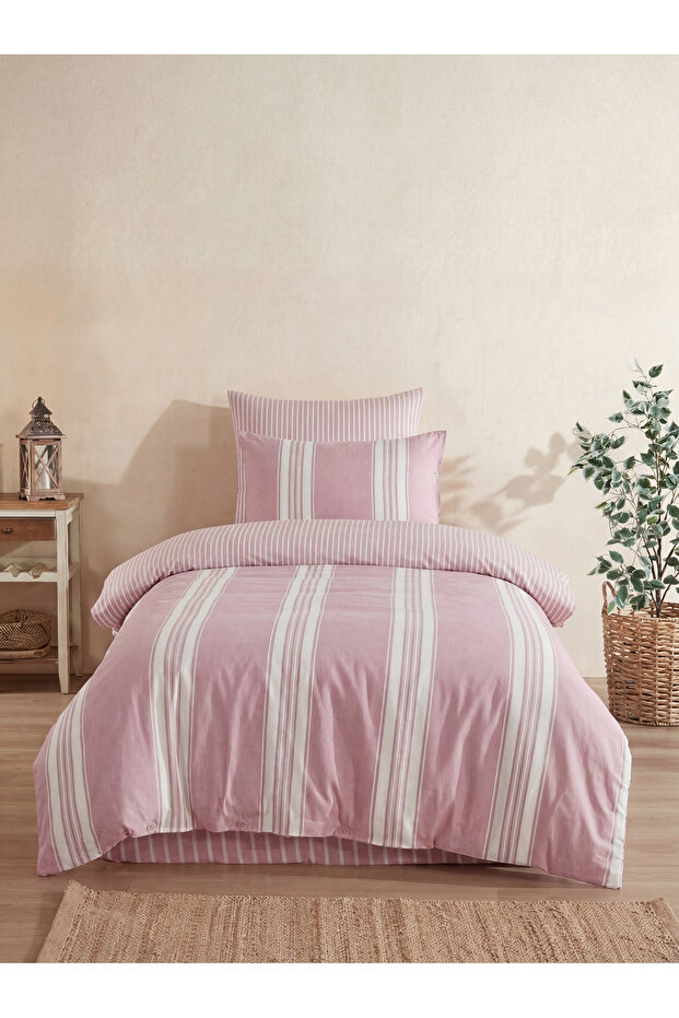 Bella Gold Natural Cotton Single Duvet Cover Set, Duvet Cover Set with Fitted Sheet