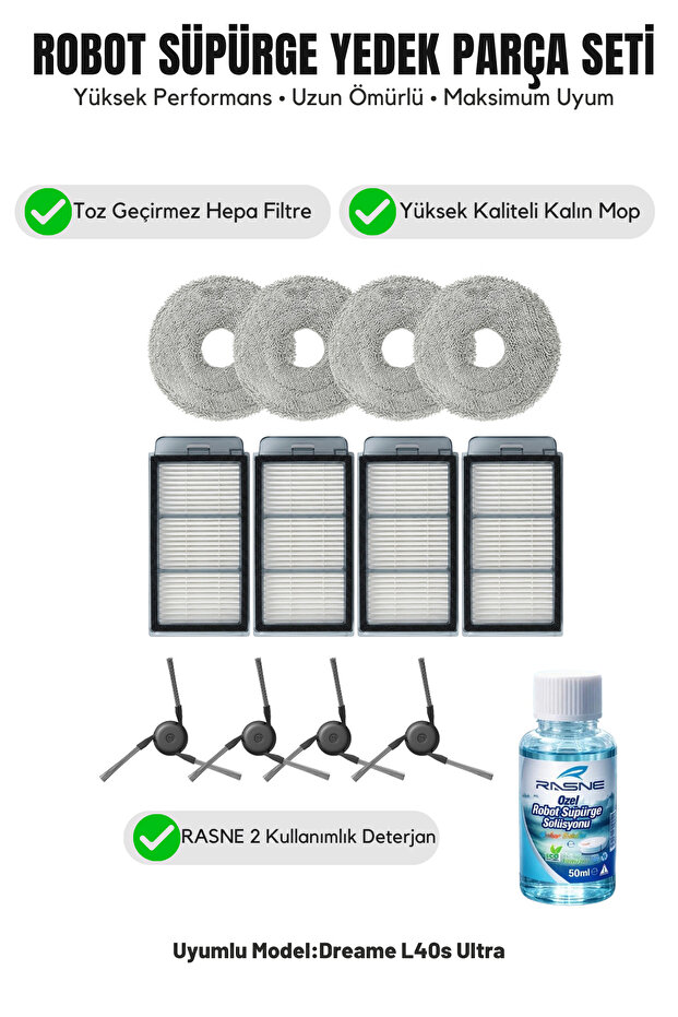 Dreame L40s Ultra متوافق مع 4 فرش جانبية و4 فلاتر و4 ممسحات و1 منظف
