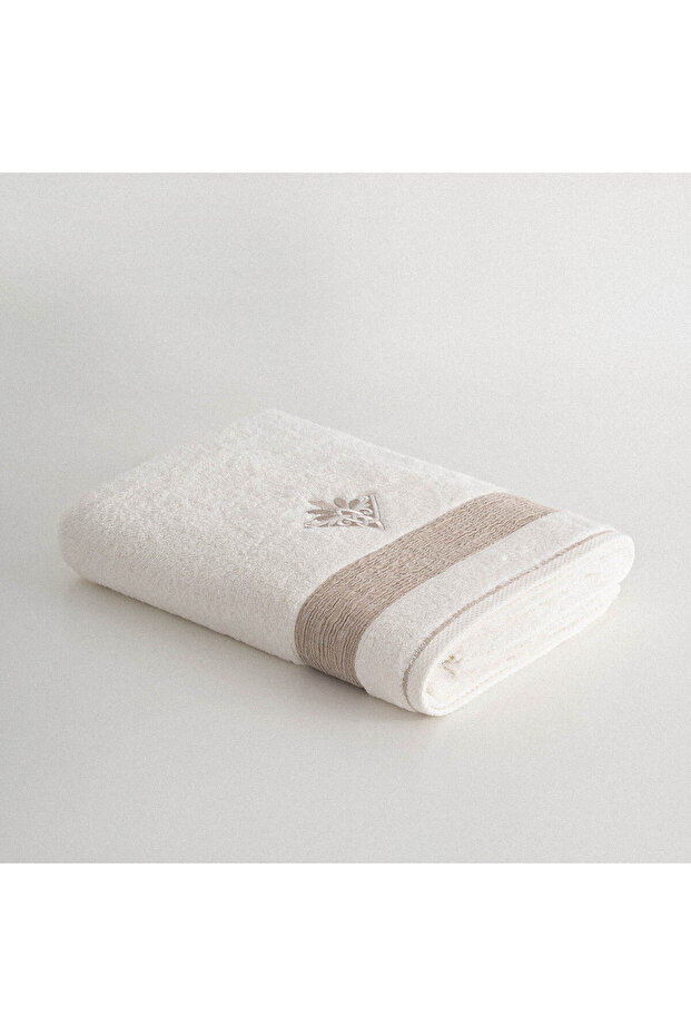 Mihra Bath Towel 100% Organic Cotton Embroidered Cream 80X150 cm