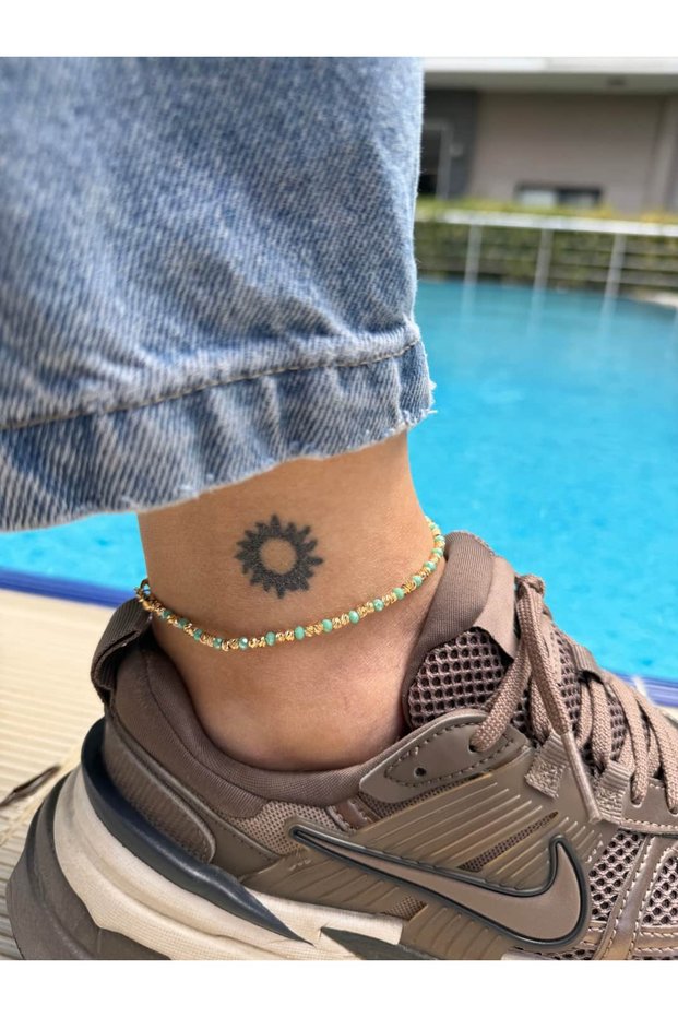 Hlh002 Turquoise Beaded Gold Detail Anklet (22cm + 3 cm Extension)