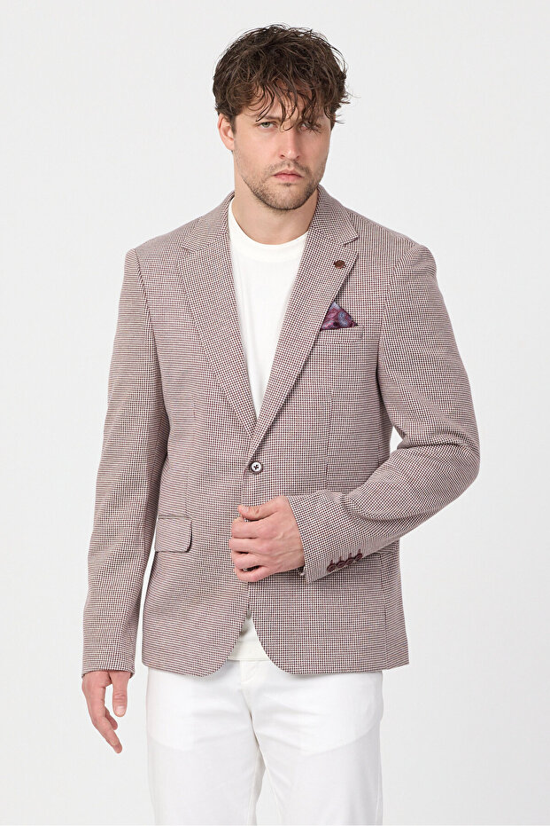 İvano Men's Burgundy Lycra Stretch Fabric Mono Collar Sports Blazer Jacket