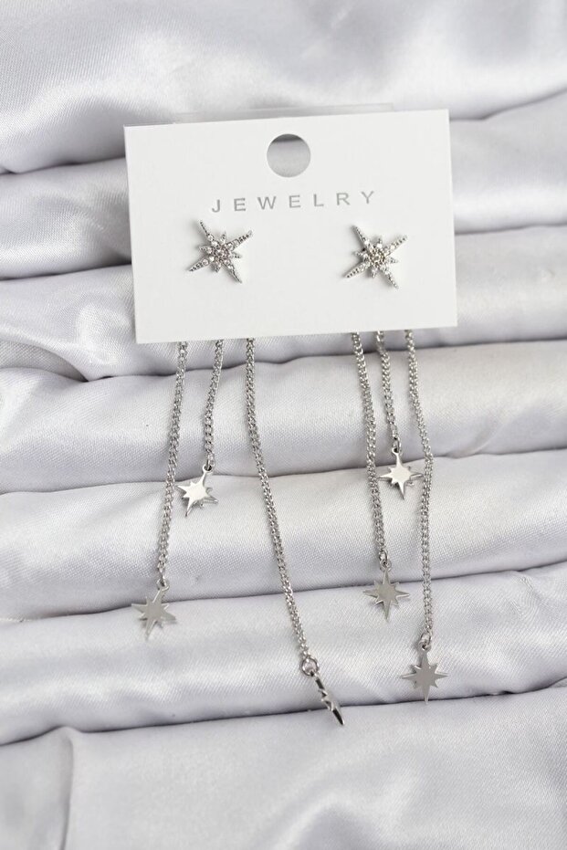 Polar Star Model Silver Color Brass Dangle Women's Earrings