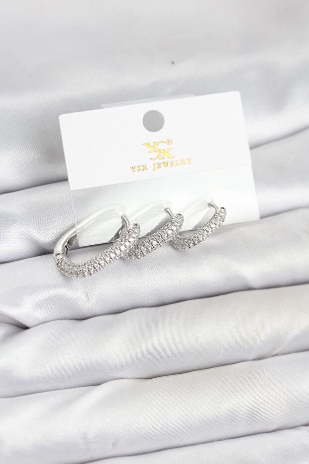 Brass Silver Color Zircon Stone Hoop Model Ysx Trio Earring Set